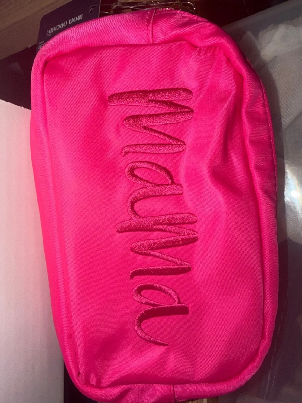 Hot Pink Makeup Cosmetic Bag with‎ Embroidered Script